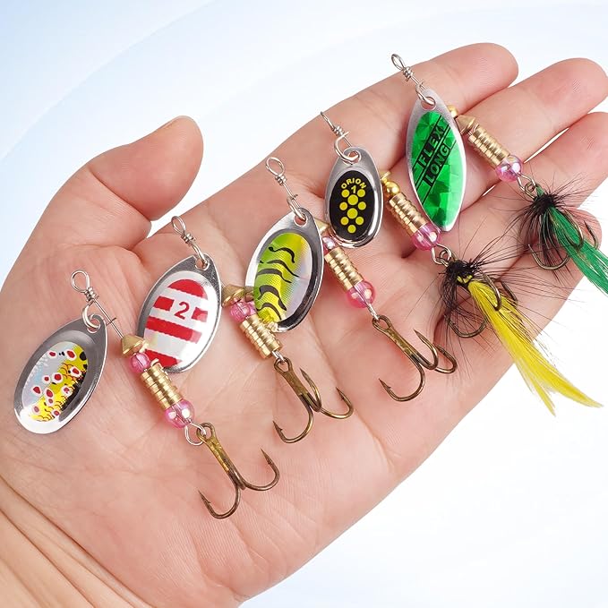 Fishing Lures Spinnerbait Kit Rooster Bait Tail Fishing Lures Inline Spinner Baits Bass Salmon Trout Spoon Hard Metal Spinnerbaits for Saltwater Freshwater