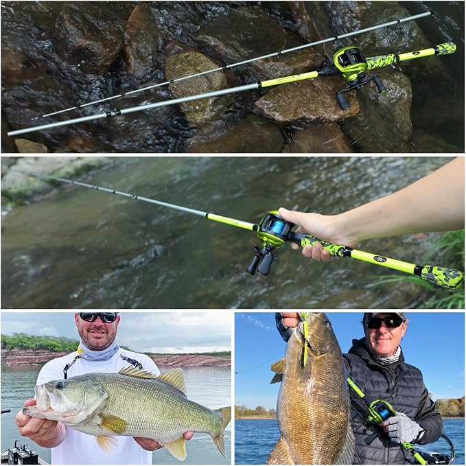 Sougayilang Baitcaster Combo – IM7 Graphite M/MH 2-Piece Travel Rod, 6.3:1 High-Speed Reel,18LB Drag for Bass, Catfish, Trout, Panfish