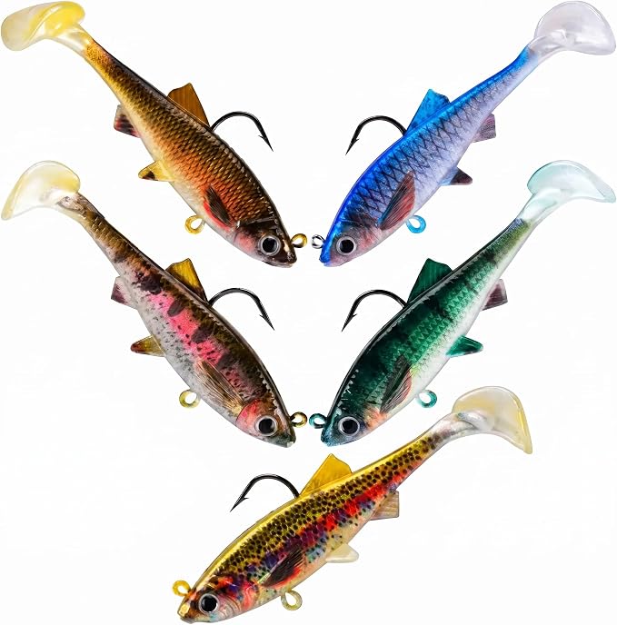 Soft Fishing Lures for Bass Fishing:Pre-Gigged Swim Baits for Saltwater or Freshwater.Soft Plastic Fishing Accessories.