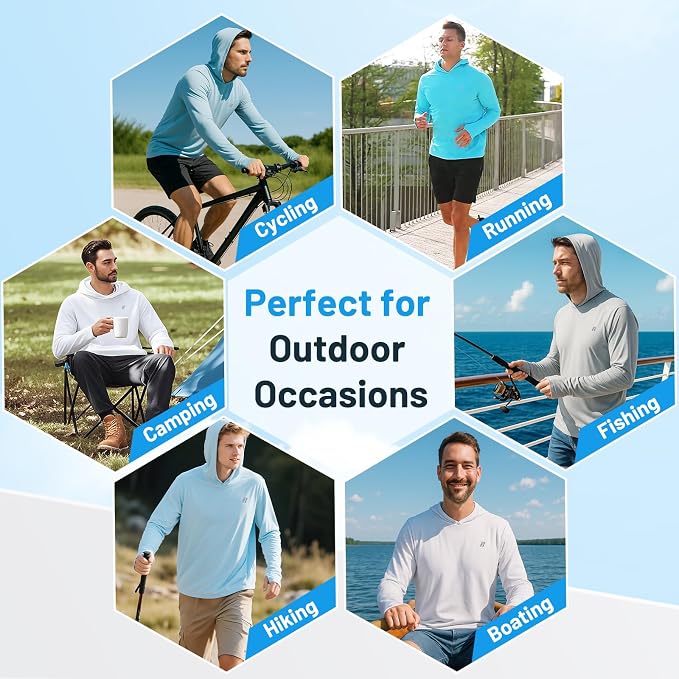 Runhit UPF 50+ Fishing Shirts for Men Long Sleeve Sun Protection Hoodie Lightweight Outdoor Workout Hiking Running Rash Guard