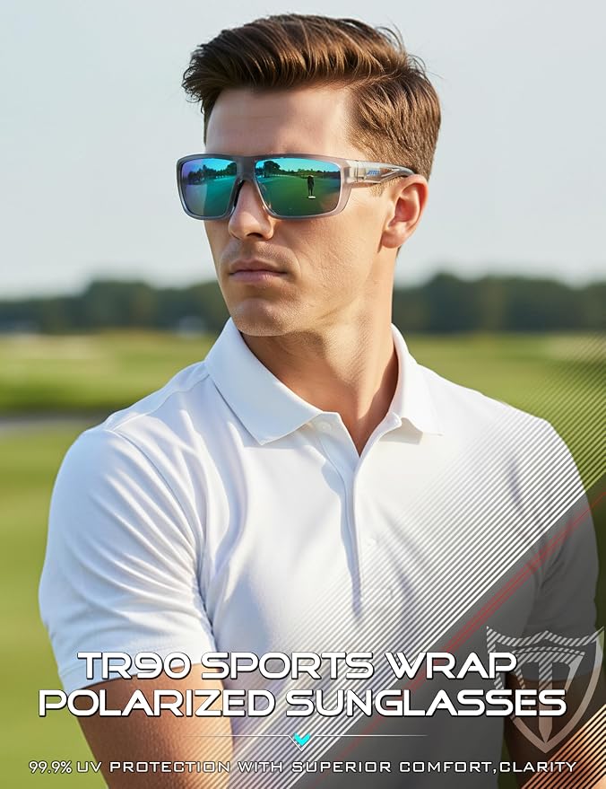 ATTCL Polarized Sunglasses Men Sports: UV Protection Lightweight TR90 Frame Anti-Slip Wrap-Around for Driving Fishing Golf