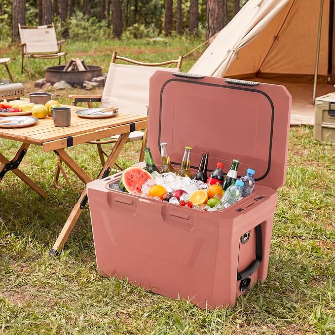KOTEK 21qt Hard Cooler, Insulated Portable Ice Chest with Drain Plug, Bottle Opener & Cup Holders, Outdoor Cooler with Handle for Camping, Beach, Fishing and Boating