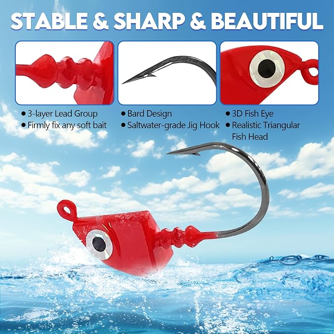 Eupheng Saltwater Jig Heads Pack of 15, Super Sharp Black Nickel Hooks with Bait Keepers for Freshwater & Saltwater Fishing
