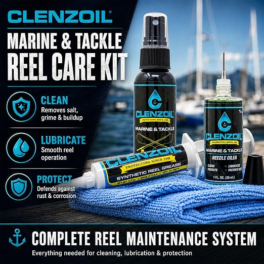 Clenzoil Marine & Tackle Reel Care Kit - with Fishing Reel Oil & Grease - All-in-One Cleaning Kit - for Freshwater & Saltwater Reels - Fish Reel Maintenance Kit