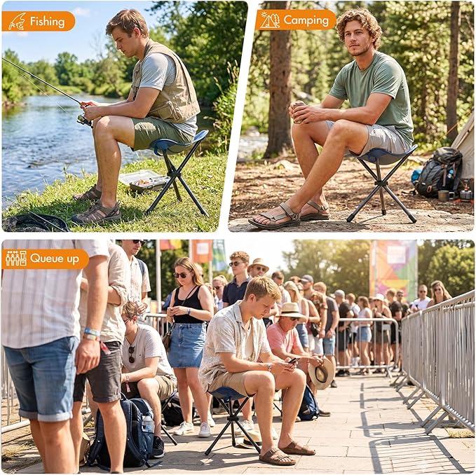 Portal 2 Pack Tall Folding Tripod Stool for Adults, Portable Lightweight Camping Seat with Carry Strap, Compact Foldable Outdoor Chair Supports 225 lbs for Fishing, Hiking, Golf, Camping & Travel