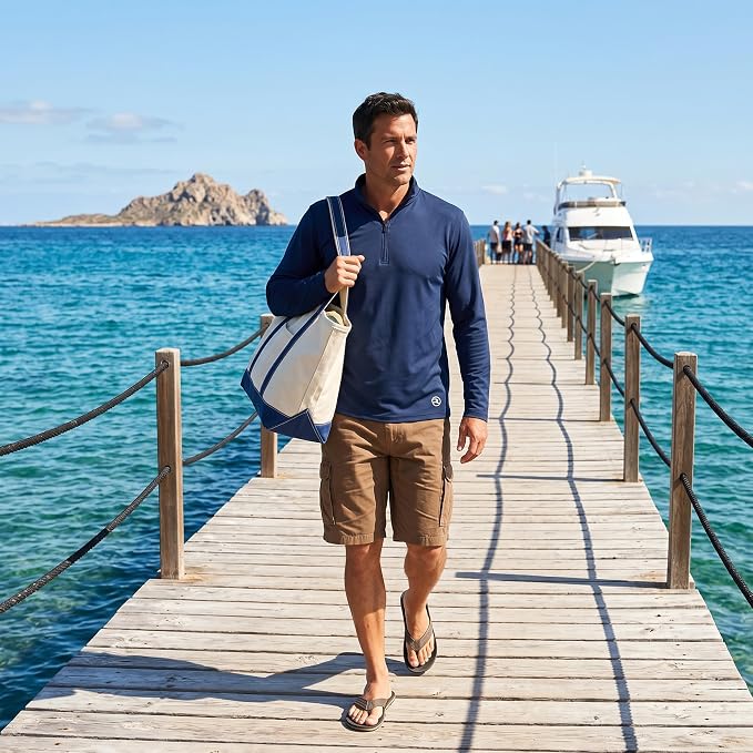 Reel Life Men's Jax Beach - Quarter-Zip Long Sleeve, Sun Shirts for Men, UPF 50+, Quick-Dry, Lightweight UV Shirts for Men