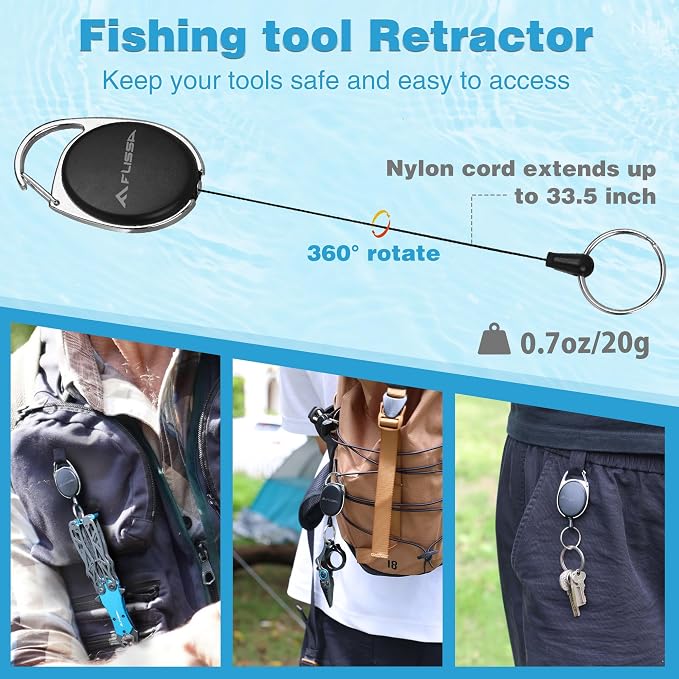 FLISSA Mini Fishing Pliers with Fly Fishing Zinger Retractor, Fish Hook Remover Tool, Split Ring Pliers for Saltwater & Freshwater, Tungsten Carbide Cutters, Fishing Gear Gift for Anglers