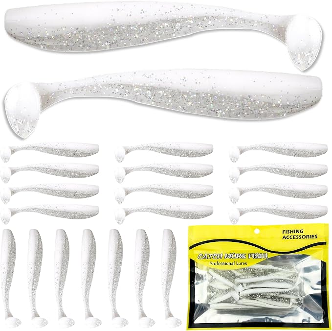 Soft Plastic Paddle Tail Swimbaits Pack of 20 – 2.7" Soft Plastic Fishing Lures with Extra-Large Tail for Lifelike Swimming Action – Freshwater & Saltwater
