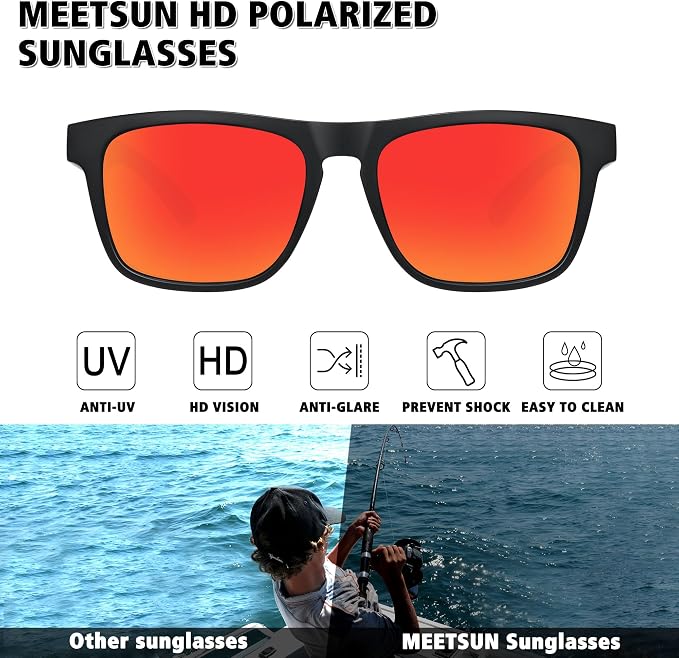 MEETSUN Polarized Sunglasses For Men Women UV Protection Square Frame Sport Fishing Driving Sunglasses