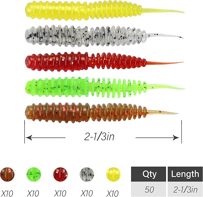 RUNCL Anchor Box - Paddle Tail Swimbaits, Soft Jerk Baits, 20/40/50/60pcs Soft Fishing Lures, Curved Tail Grubs - 3D Lifelike Eyes, Split/Boot/Curved/Straight/Thin Tail - 1/2/3/4/5in, Proven Colors