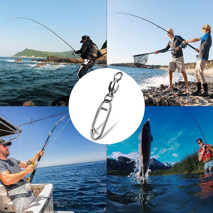 9KM DWLIFE Fishing Swivels & Quick-Change Clips 25Pcs Pro Saltwater 360° Spin Stainless Steel Snap Swivels for Lure/Bait Heavy-Duty Corrosion-Proof