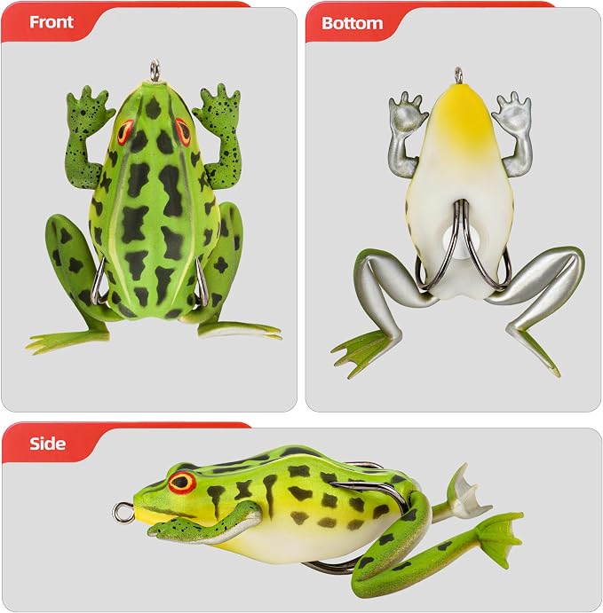 Soft Frog Lures, Topwater Swimbaits for Bass Fishing, Realistic PVC Design, Weedless Hooks, Perfect for Freshwater & Saltwater, Effective Fishing Lures for Pike & Snakehead