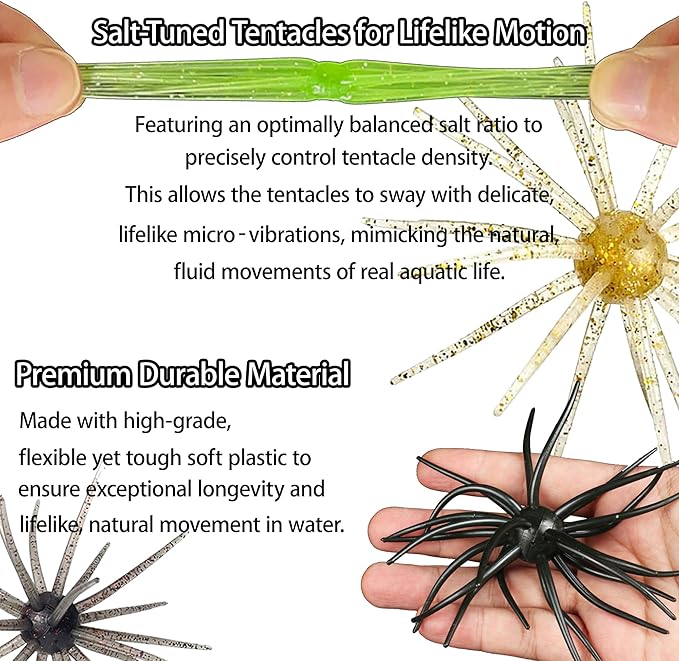 4Pcs Floating Sea Urchin Soft Lure | Tentacle Creature Lure, 4.33" & 3.54" TPR Finesse Baits, 5 Colors, Ideal for Bass Fishing with Drop Shot, Wacky Rig, Neko Rig