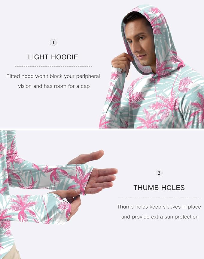 Pudolla Men's Sun Protection Hoodie Shirts UPF 50+ Rash Guard SPF Long Sleeve Fishing Shirt for Men Swim Hiking Boating