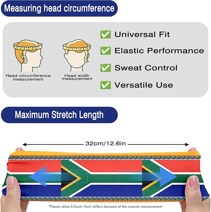 Flag Headbands for Men Women, Moisture Wicking Sweatband Breathable Sports Headwrap, Non-Slip Stretchy Fitness Hair Band