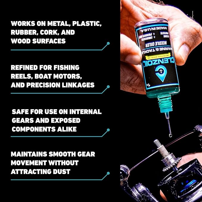 CLENZOIL Marine & Tackle - Fishing Gear Oil Lubricant - for Fish Care Reels, Boat Motors, Downriggers & More - Easily Oils Applicator