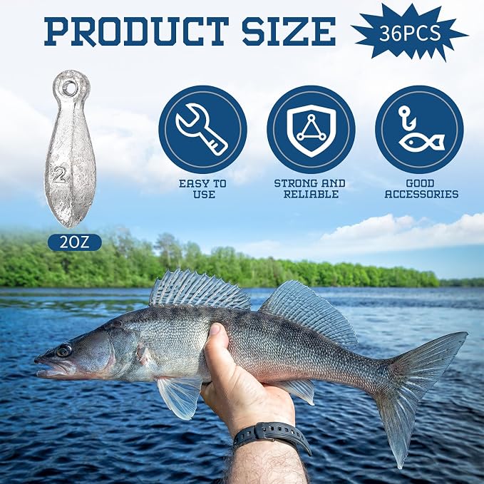 36 Pcs Bank Sinkers Fishing Weights Sinkers Weights for Surf Ocean Saltwater Freshwater Surf Bass Catfishing Fishing Casting Gear Tackle