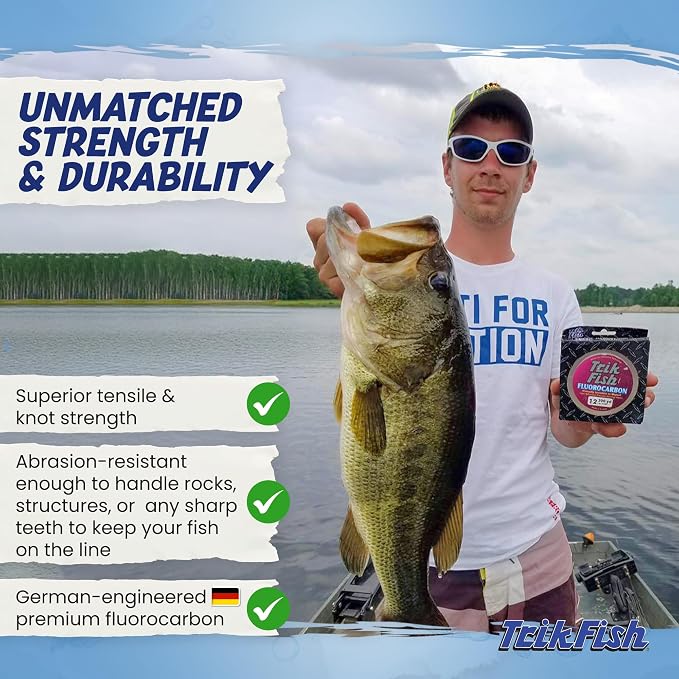 TrikFish Fluorocarbon Fishing Line – Fluoro Fishing Line for Freshwater & Saltwater Fishing – Ultra Strong, Virtually Invisible Underwater, and Smooth Casting – Premium Clear Fishing Line