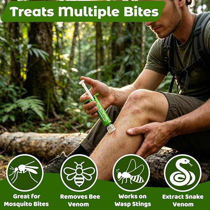 Snake Bite Kit, Bee Sting Kit, Emergency First Aid Supplies, Venom Extractor Suction Pump, Bite and Sting First Aid for Hiking, Backpacking and Camping (Green)