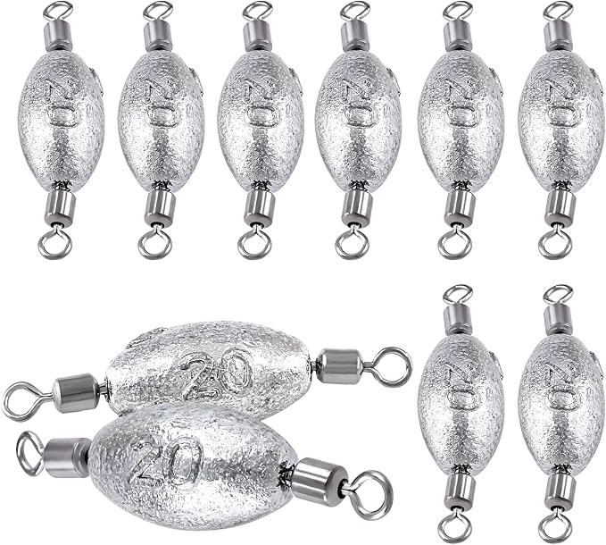 Hitefu Fish Weight Sinkers, Inline Weights Lead Fishing Weights Trolling Sinkers, Egg Sinkers for Bottom Fishing (3/8, 1/2, 3/4oz)