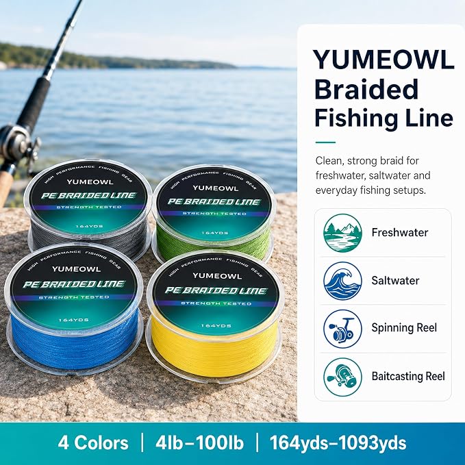Thinner Braided Fishing Line, Ultra-Strong Abrasion Resistant Zero Stretch Braided Line, 4&8 Strand