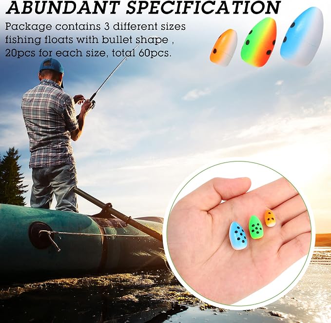 Skylety 60 Pieces Foam Floats Bullet Fishing Foam Snell Fishing Rig Floats Spinner Oval Pompano Rigs Fly Strike Indicators for Trout Catfish Walleye