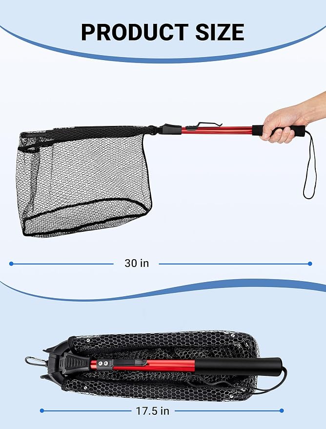 Upgraded Foldable Floating Fishing Net, Tangle-Free Anti-Snag Coated Landing Net, Quick Release & Easy Fold, Portable Fishing Gear for Ranger Boat, Kayak & Trout Salmon Bass Fishing, Gifts for Men