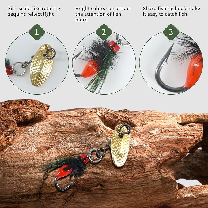 5-Pack Artificial Fly Fishing Lures with Spinner Blades, Ideal for Bass, Trout, Sunfish & Pike Fishing