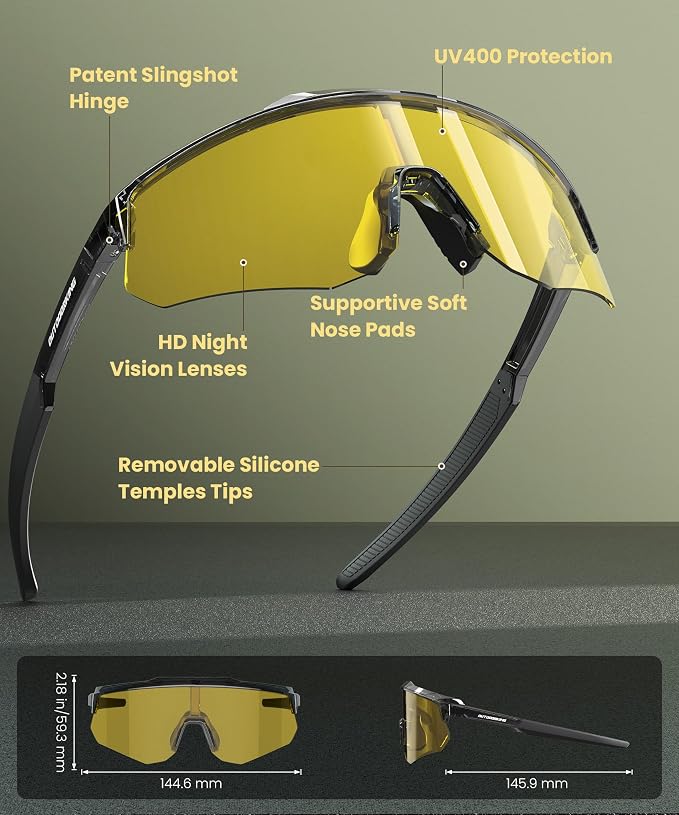 Polarized Sports Sunglasses for Men Women, UV400 Protection Mens Sunglasses Wrap Around Sun Glasses for Cycling Running