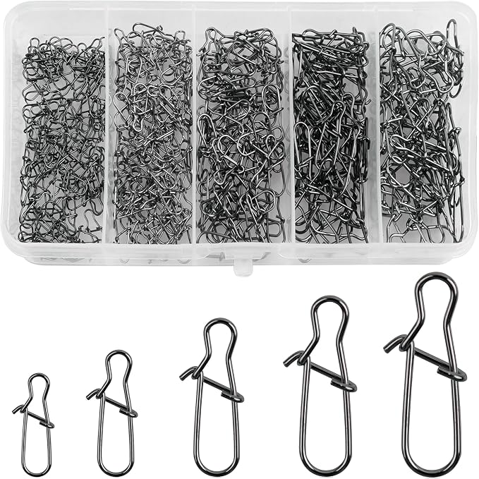 Stainless Steel Duo Lock Snap Clip Kit 100pcs/300pcs Fishing Swivel Lure Snaps High Strength Quick Change Fish Snap Clips Fishing Gear Hooked Snaps for Saltwater Freshwater (Snaps Kit - 300pcs)