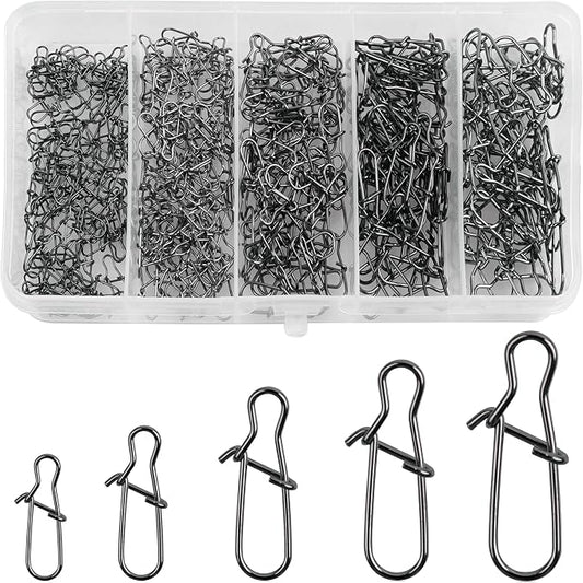 Stainless Steel Duo Lock Snap Clip Kit 100pcs/300pcs Fishing Swivel Lure Snaps High Strength Quick Change Fish Snap Clips Fishing Gear Hooked Snaps for Saltwater Freshwater (Snaps Kit - 300pcs)