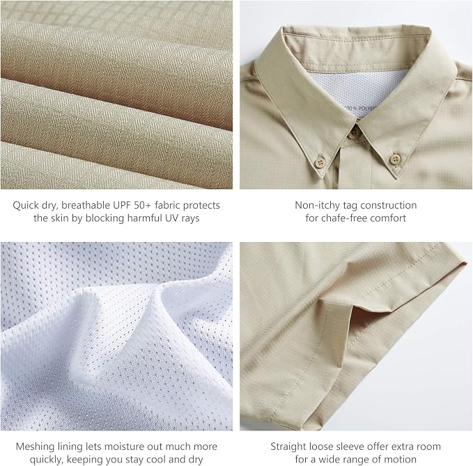 Bassdash UPF 50 Men’s Fishing Dress Shirt Button Down Woven Short Sleeve Outdoor