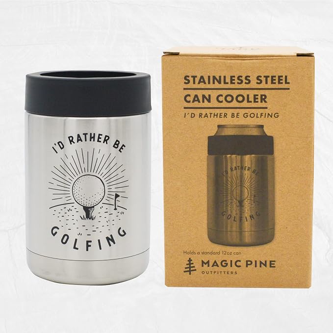 Funny Golf Gift - “Rather Be Golfing” Insulated Stainless Steel Can Cooler - Unique dad golf gift + perfect for golfers. Funny tournament prize + gift for men. It’s also a beer coolie and a gag gift.