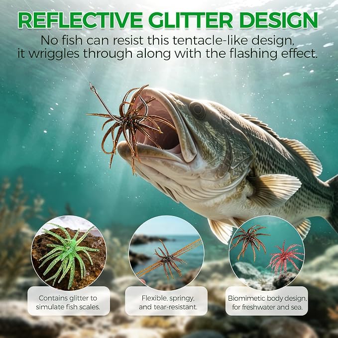 Tentacle Fishing Lure,Dice Bait Soft Plastic Swim Bait,Sea Urchin Lure,for Drop Shot,Weird Fishing Rig,Trout Sea Bass Mandarin Fish Catfish Slow Sinking Soft Lure 2.36 in,3.9 in and 4.3 in.