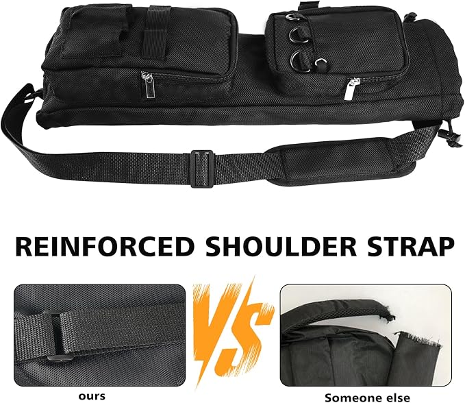 mouhike 2Pack 20-inch Drawstring Crossbody Fishing Storage Bag with Front Pockets Rod Holder Belt, Portable Fishing Tackle Carrier Box for Telescopic Rod, Adjustable Travel Fish Tool Accessory Case