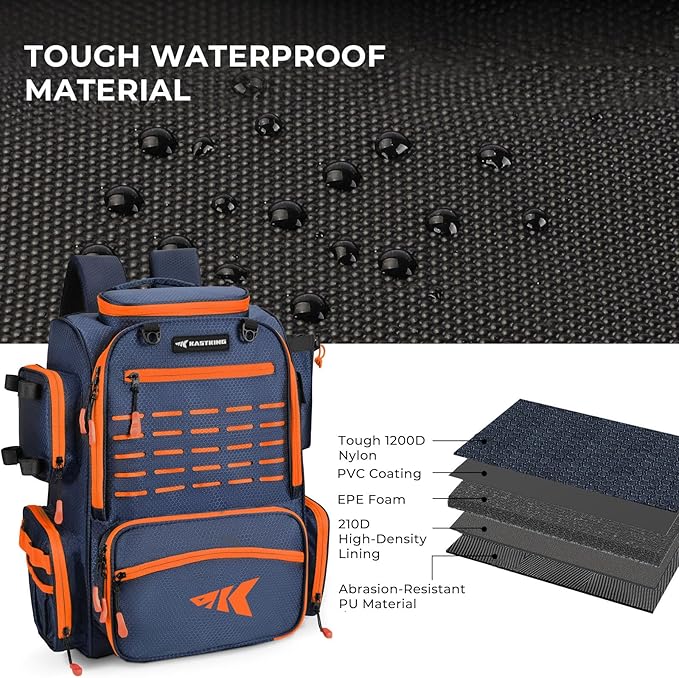 KastKing Bait Boss Fishing Tackle Backpack with Rod Holders-4 Tackle Boxes-Rain Cover,Storage for Fishing Gear