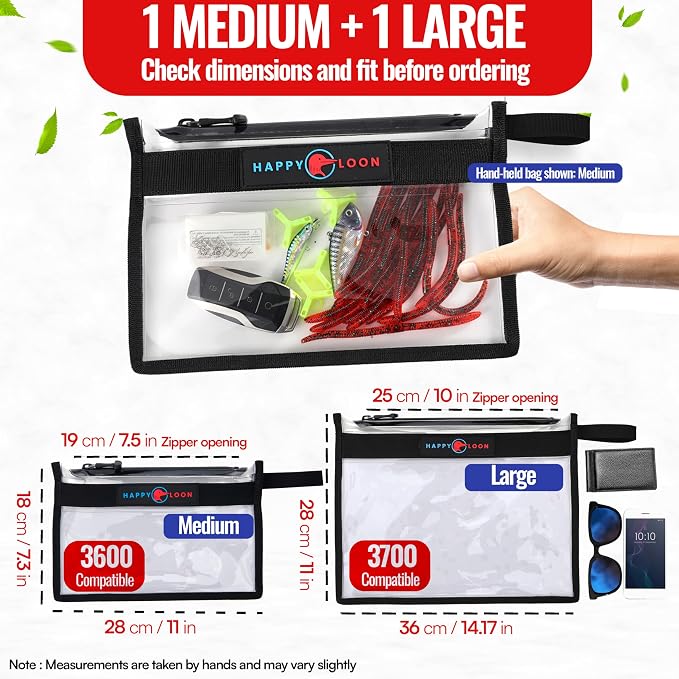 Elite Waterproof Fishing Tackle Bag Set - 2 Sizes, 100% Submersible Dry Bags, Floats with Lure & bait- Scuba-Grade Zipper, PVC-Free, Tethering Loop - Premium Fishing accessory pouch