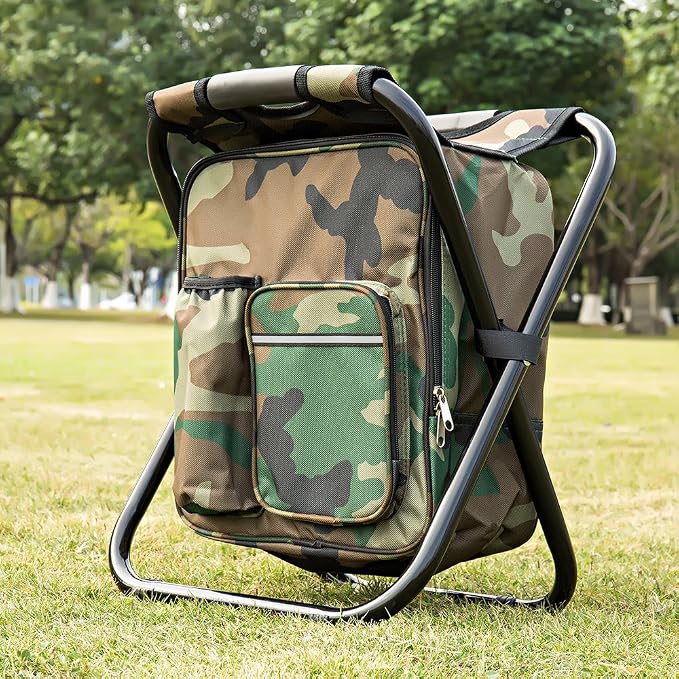 FCFKUK Bright starl Multifunction Folding Cooler and Stool Backpack, Hiking Camouflage Seat Table Bag Camping Gear for Outdoor Indoor Fishing Travel Beach