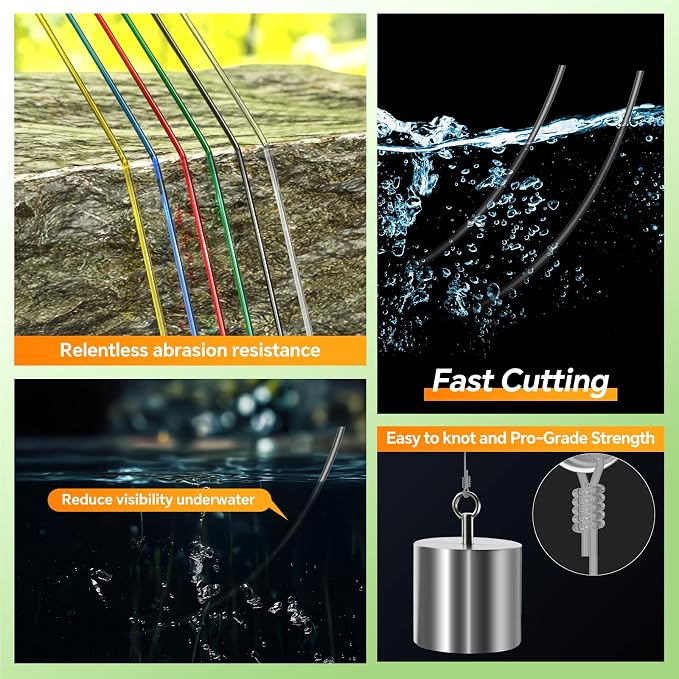 Pro Monofilament Fishing Line with Knot Instruction Cards for Multi Purpose Cost Effective, Strong Yet Thin Nylon String for Big Fishes, Tangle-Free & UV Resistant, 15/20/30/50/80LB