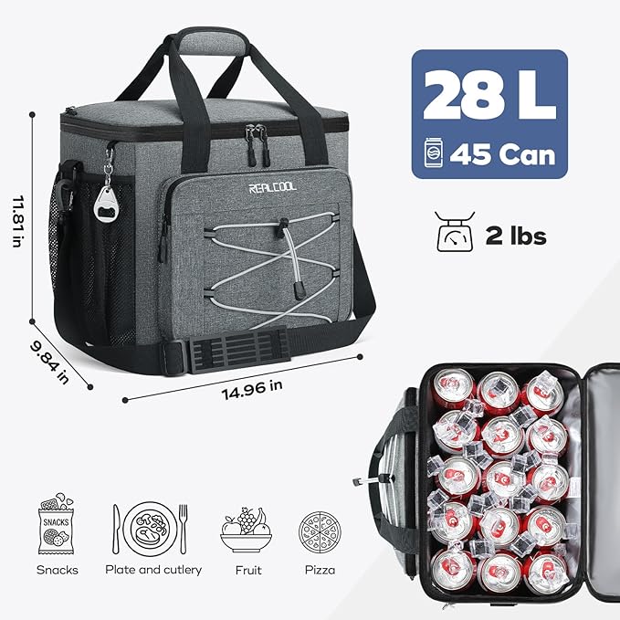 RealCool Soft Cooler Bag 35/45Can, Collapsible Cooler Insulated Leak Proof, Large Lunch Box for Men Women, Soft-Sided Cooler for Picnic, Grocery, Beach, Camping, Travel