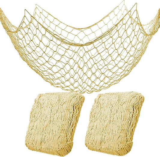 2 Pack Fish Net Decorations for Party,Natural Cotton Hawaiian Party Fishing Net Decorative, Nautical Themed Cotton Fishnet Under The Sea Pirate Ocean Beach Decor