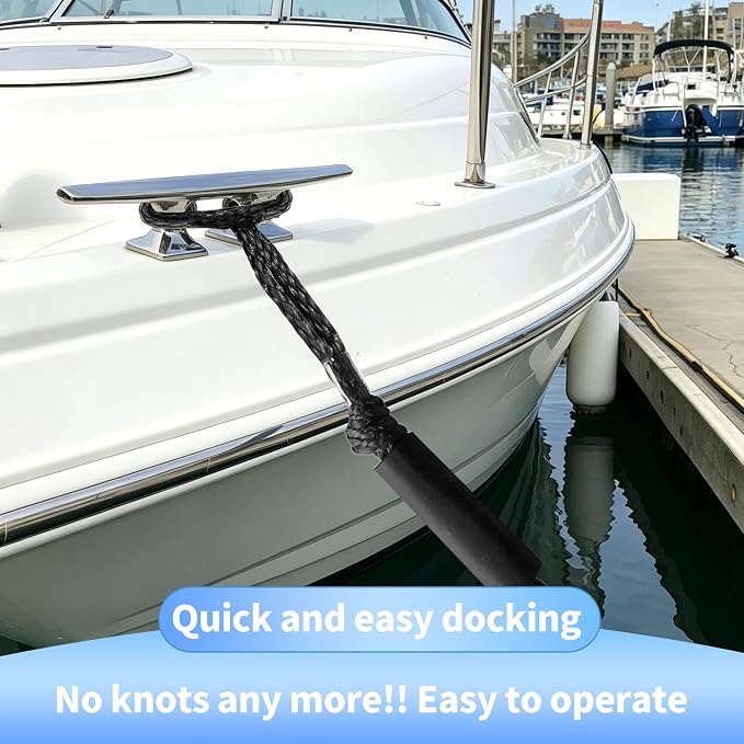 Bungee Dock Line with Stainless Steel Clip Boat Rope Mooring String with Foam Float for Docking,Kayak,Watercraft,SeaDoo,Pontoon,Canoe,Power Boat Accessory,7-10ft（Black,with One Hook）