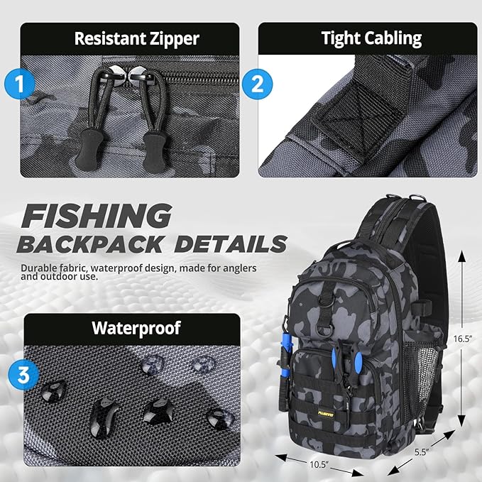 PLUSINNO Fishing Backpack with Fish Rod and Reel Combos Tackle Boxes, Waterproof Tackle Backpack for Fishing Gear with Rod Holder, Fish Gifts for Men with Tool Kit
