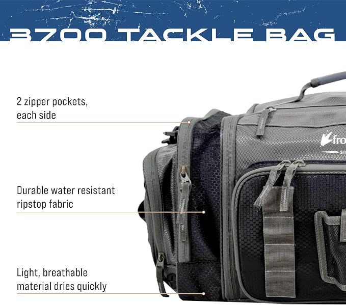 FROGG TOGGS Heavy Duty Fishing Tackle Duffle Bag, Includes Bait Trays, Black, 3700