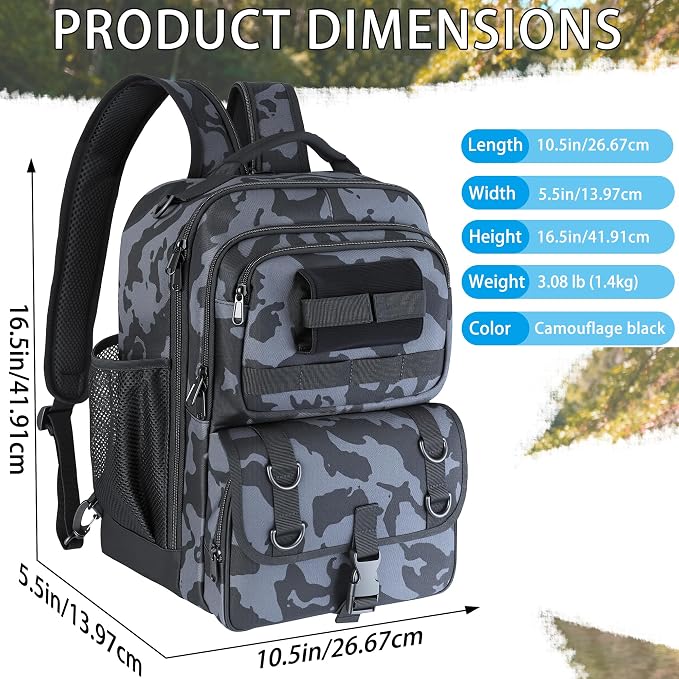 Fishing Backpack with Tackle Boxes,Fishing Sling Tackle Bag with Rod Holder Waterproof Fishing Bag with Fishing Gear, Fishing Gifts for Men Women Gear Combo Kit,Camouflage Black
