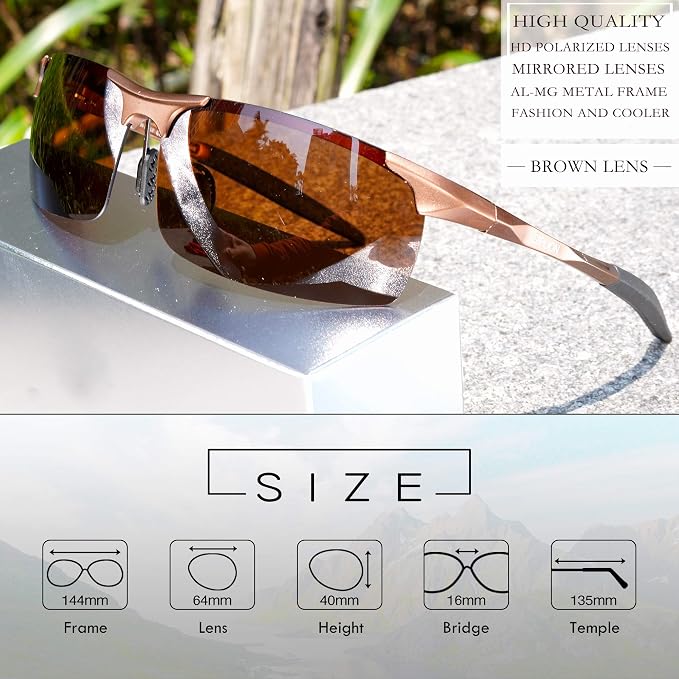 SIPLION Polarized Sunglasses Men Sports: UV Protection Ultra Light Al-Mg Metal Frame Ideal For Driving Fishing Running Golf