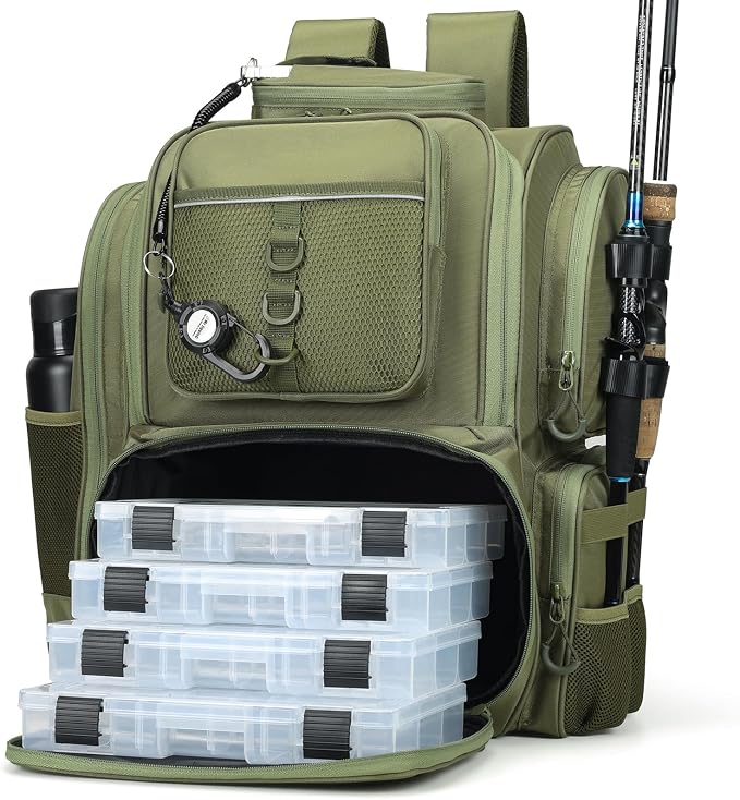 WANOON Fishing Backpack,Tackle Bag,with Tackle Boxes. Large Fishing Bag, Strong Materials