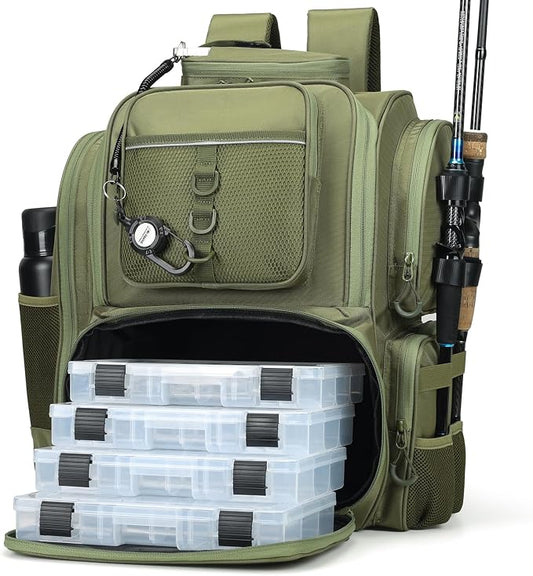 WANOON Fishing Backpack,Tackle Bag,with Tackle Boxes. Large Fishing Bag, Strong Materials