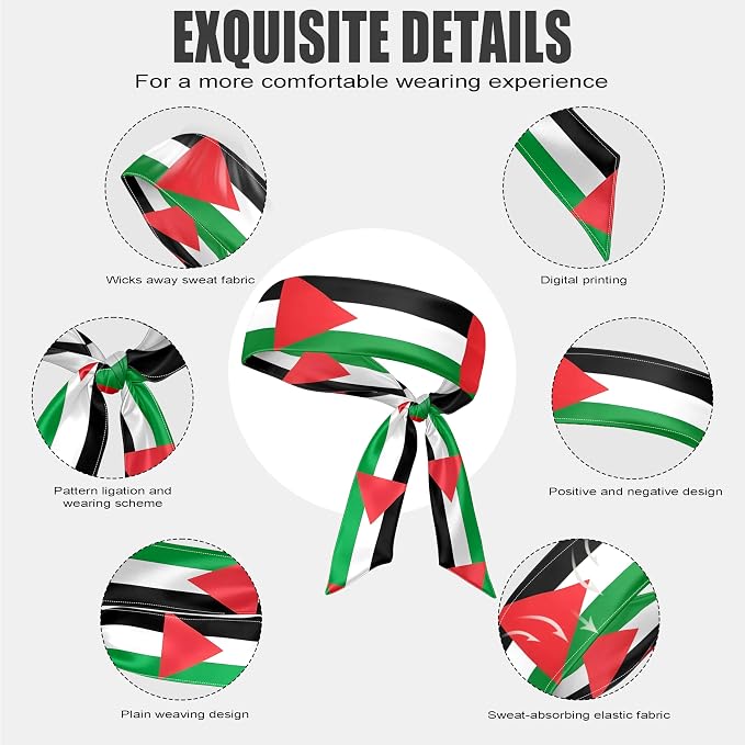 Flag Tie Headbands for Men Women, Moisture Wicking Sweatband Breathable Sports Headwrap, Non-Slip Stretchy Adjustable Fitness Hair Band