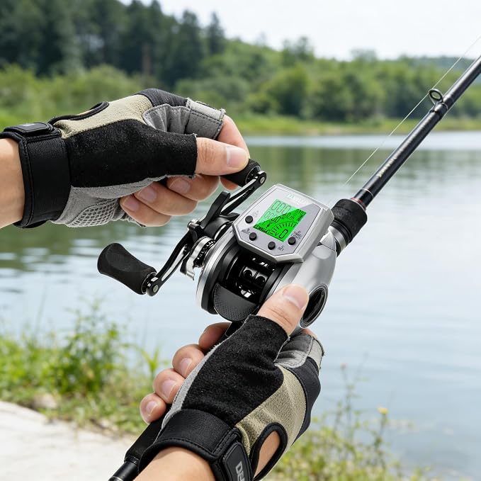 Digital Baitcasting Fishing Reel with LCD Display 8oz Ultralight 7+1 BB Electric Baitcaster Reel 22 LB Max Drag 7.2:1 Gear Ratio Left/Right Handed Compact Design for Freshwater Saltwater TX900